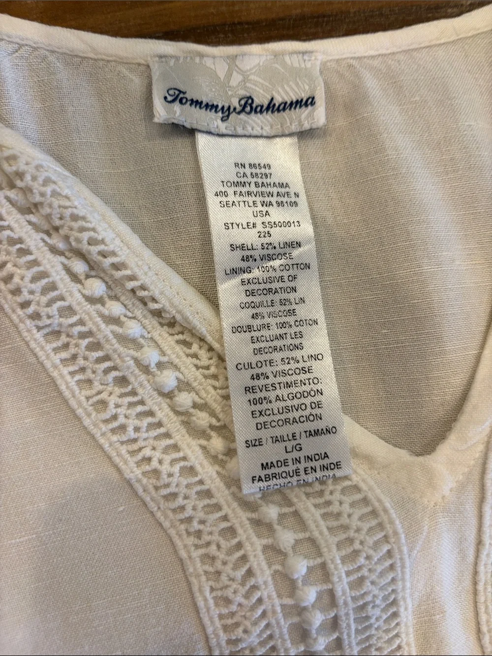 Tommy Bahama Split neck White Eyelet Cotton  Dress Swim Cover Up  L - Picture 2 of 7